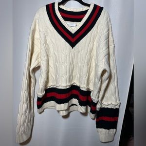 MNML Womens Retro Cable Knit V Neck Classic Sweater Size L